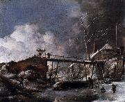 Philips Wouwerman Winter Landscape with Wooden Bridge Germany oil painting artist